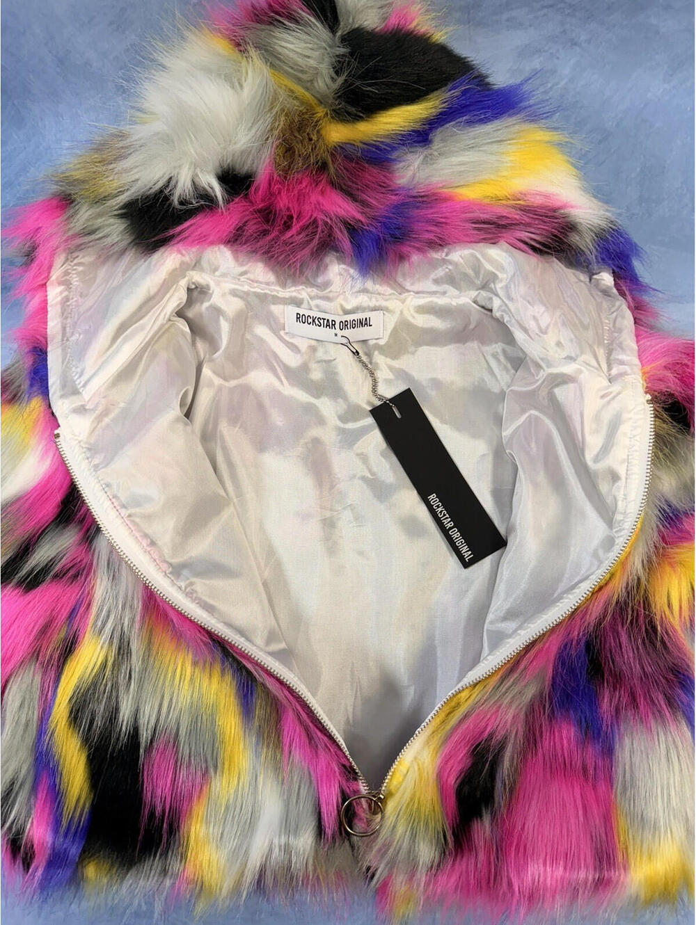 Rockstar Original Women Faux Fur Multicolor Hooded Crop Jacket NWT Size M - Picture 11 of 16